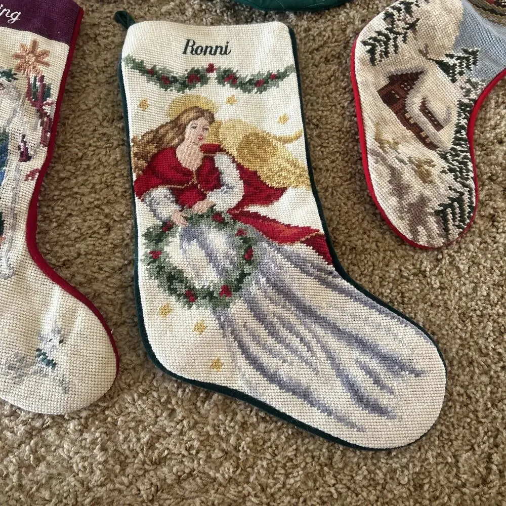 Sferra USA Vtg Embroidered Wool Cross Stitch Bucilla Stockings Lot Needlepoint - Picture 6 of 16